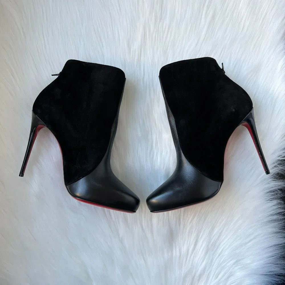 Christian Louboutin Women's Black Gaetanina Suede and Leather Bootie Size 38.5 - Picture 4 of 10